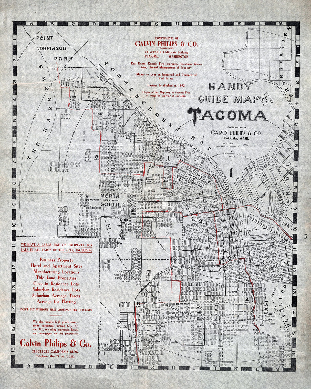 1910 Map of Tacoma Washington
