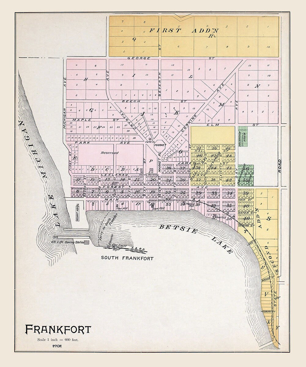 1901 Map of Frankfort Benzie County Michigan