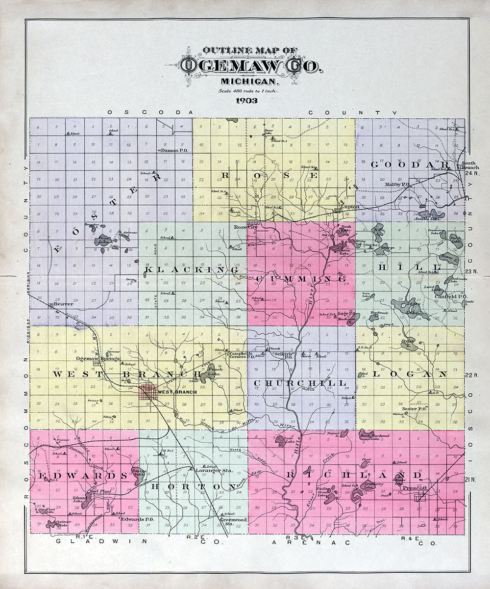 1903 Map of Ogemaw County Michigan