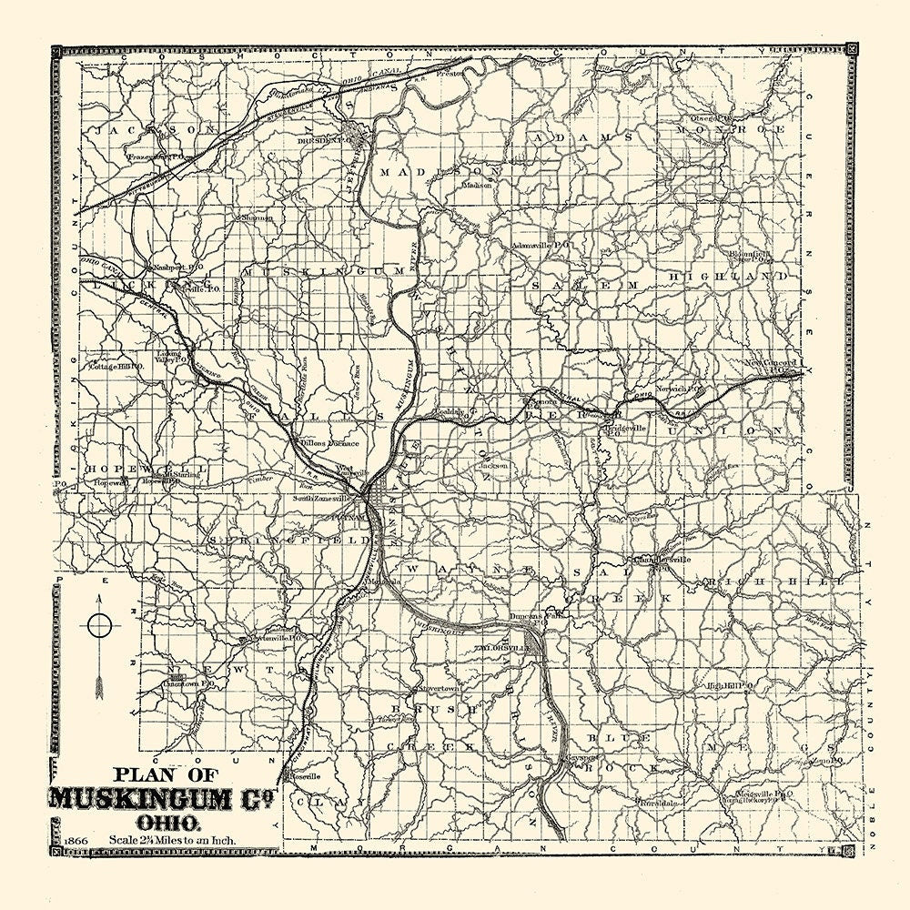 1866 Map of Muskingum County Ohio