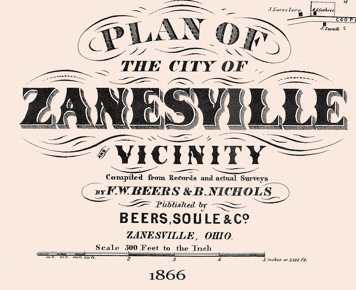 1866 Map of Zanesville Muskingum County Ohio