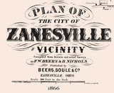 1866 Map of Zanesville Muskingum County Ohio