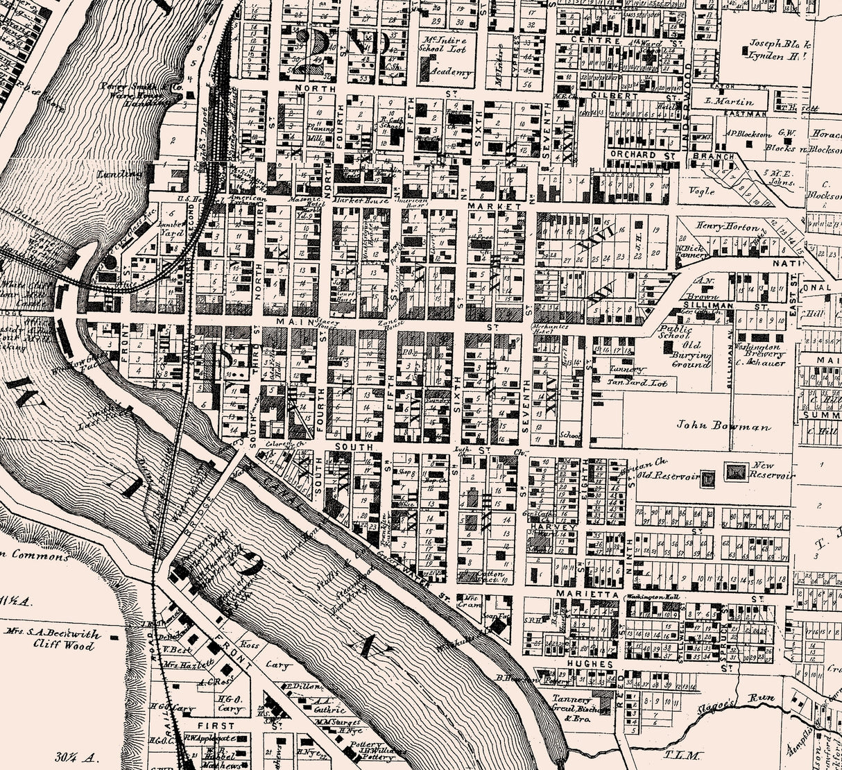 1866 Map of Zanesville Muskingum County Ohio