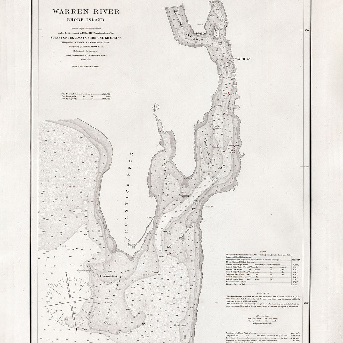 1866 Nautical Chart of Warren River Rhode Island – Genealogical Surveyor