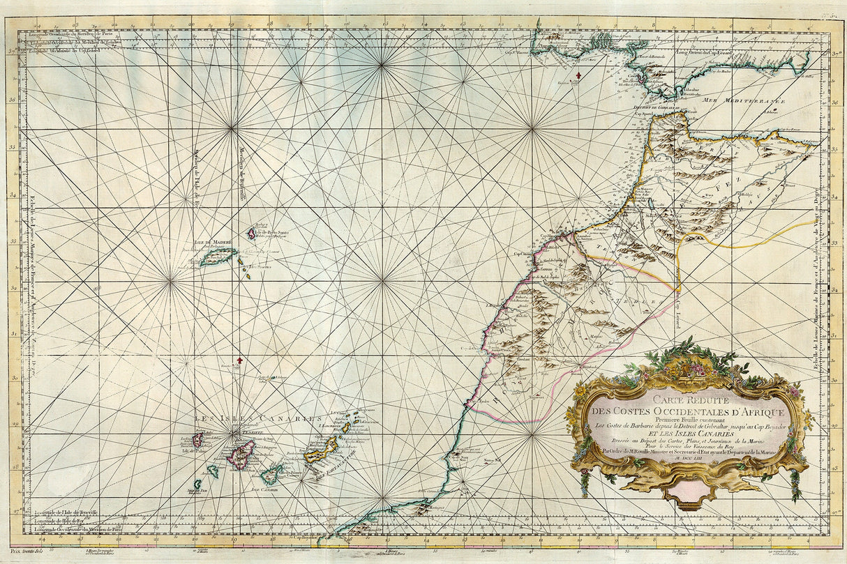 1753 Map of the Canary Islands and West Africa