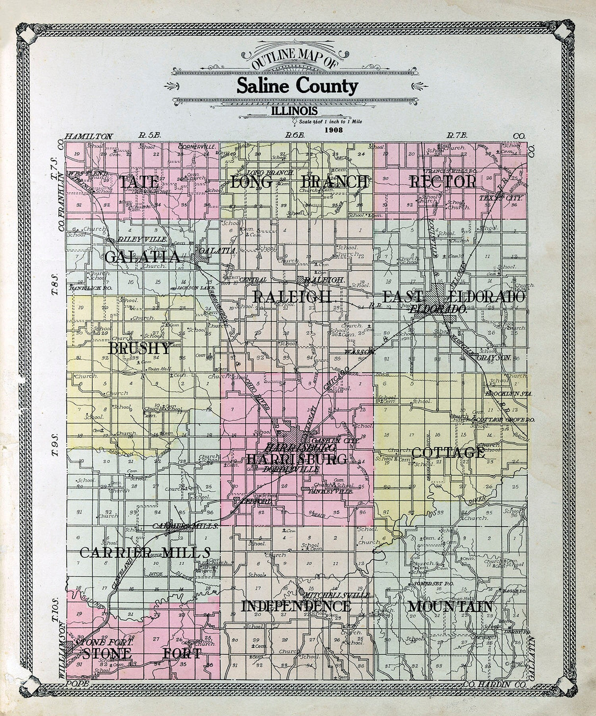 1908 Map of Saline County Illinois