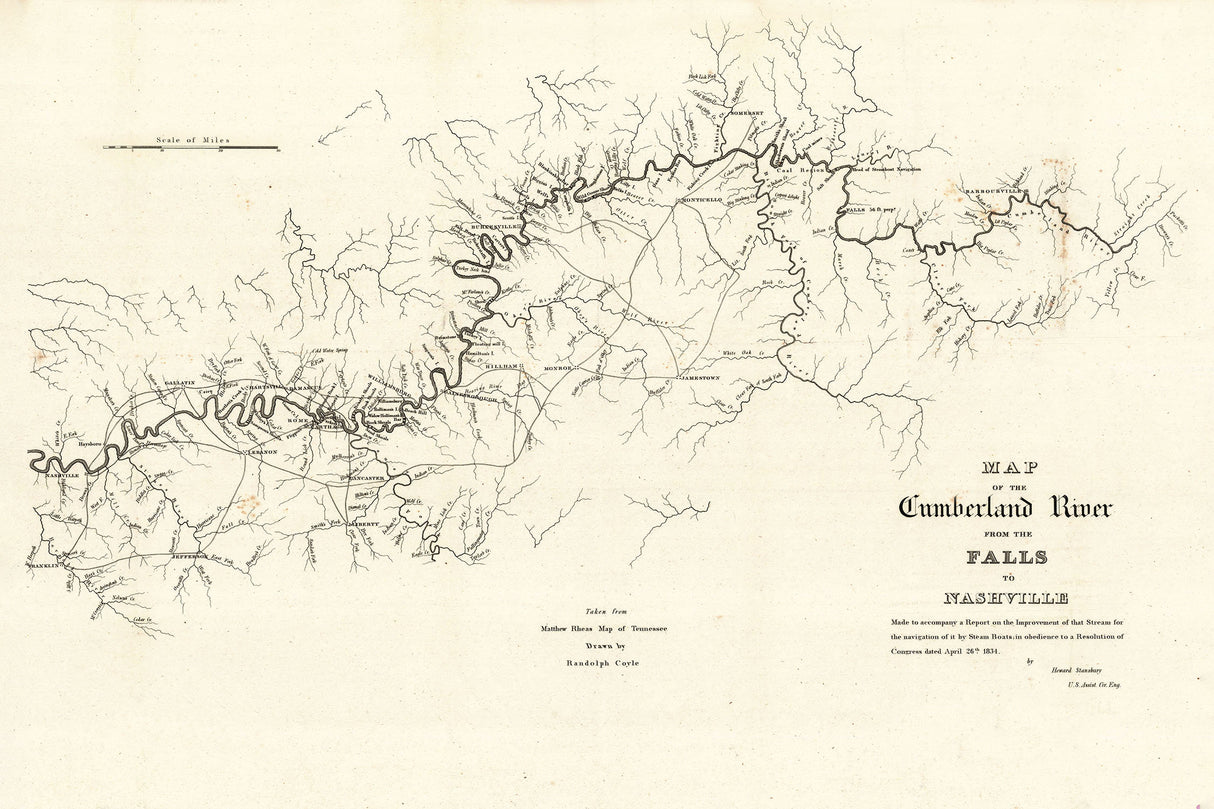 1834 Map of the Cumberland River Tennessee