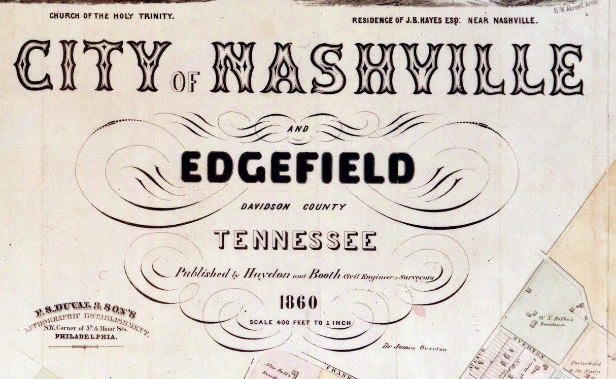 1860 Map of Nashville and Edgefield Tennessee