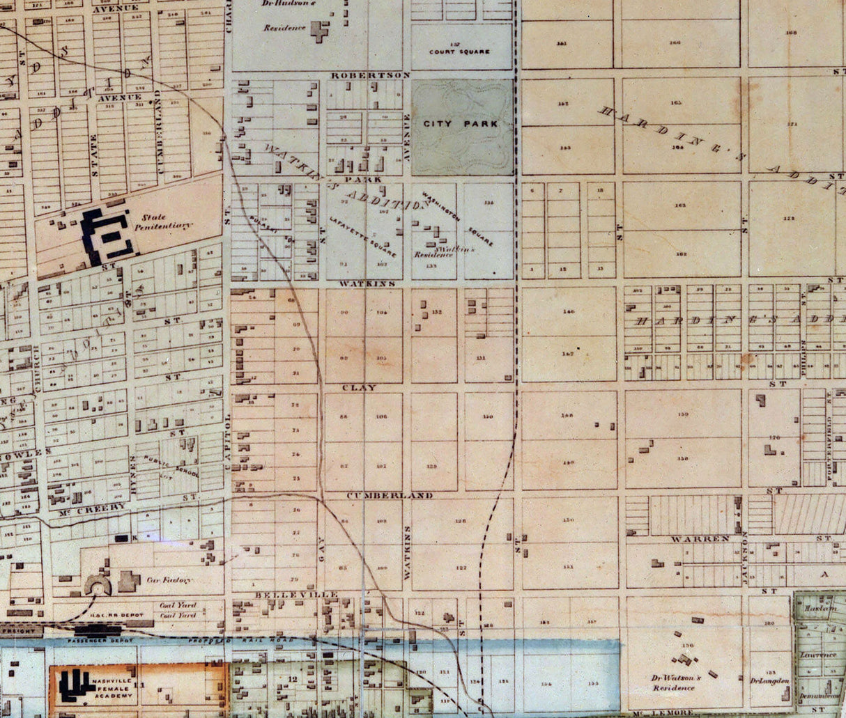1860 Map of Nashville and Edgefield Tennessee