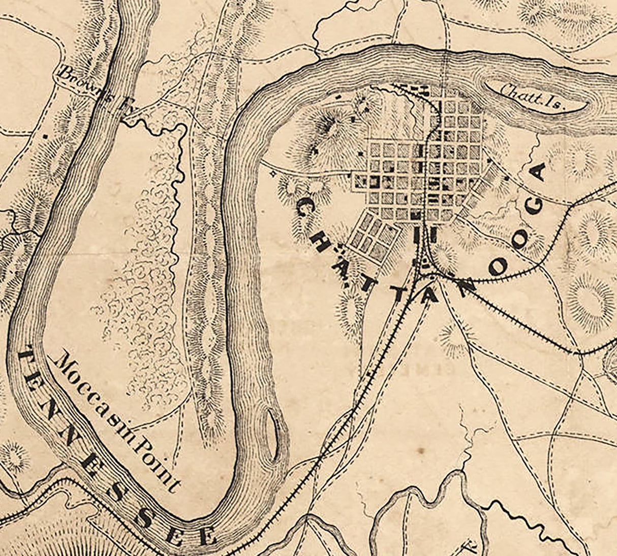 1867 Map of Chattanooga Tennessee