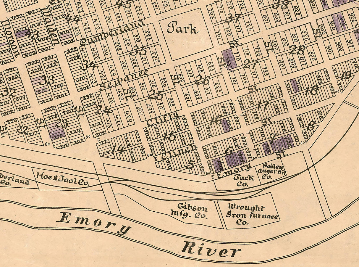 1892 Map of Harriman Roane County Tennessee