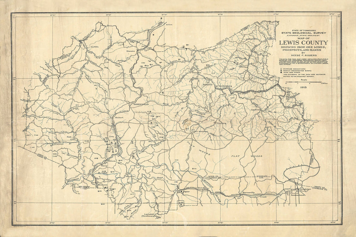 1915 Map of Lewis County Tennessee