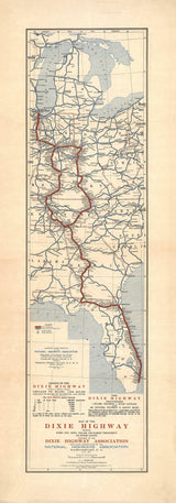1915 Map of the Dixie Highway Illinois to Florida
