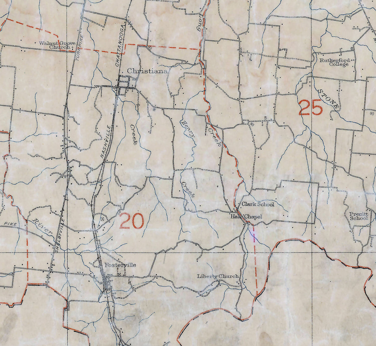 1916 Map of Rutherford County Tennessee