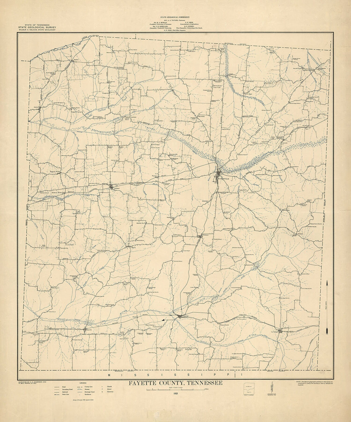 1923 Map of Fayette County Tennessee