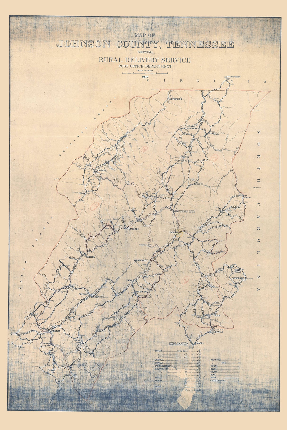 1930 Map of Johnson County Tennessee