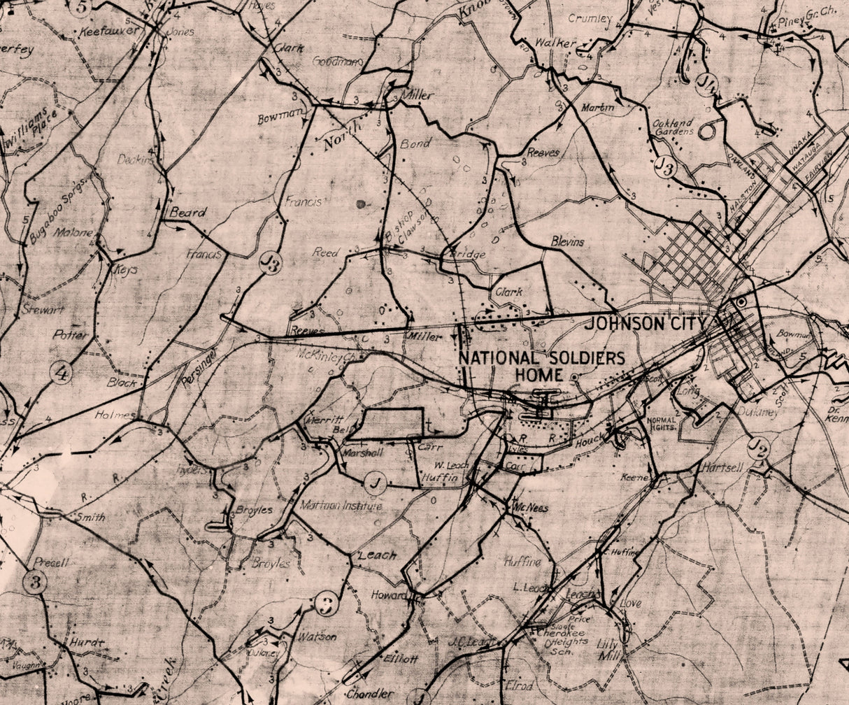 1930 Map of Washington County Tennessee
