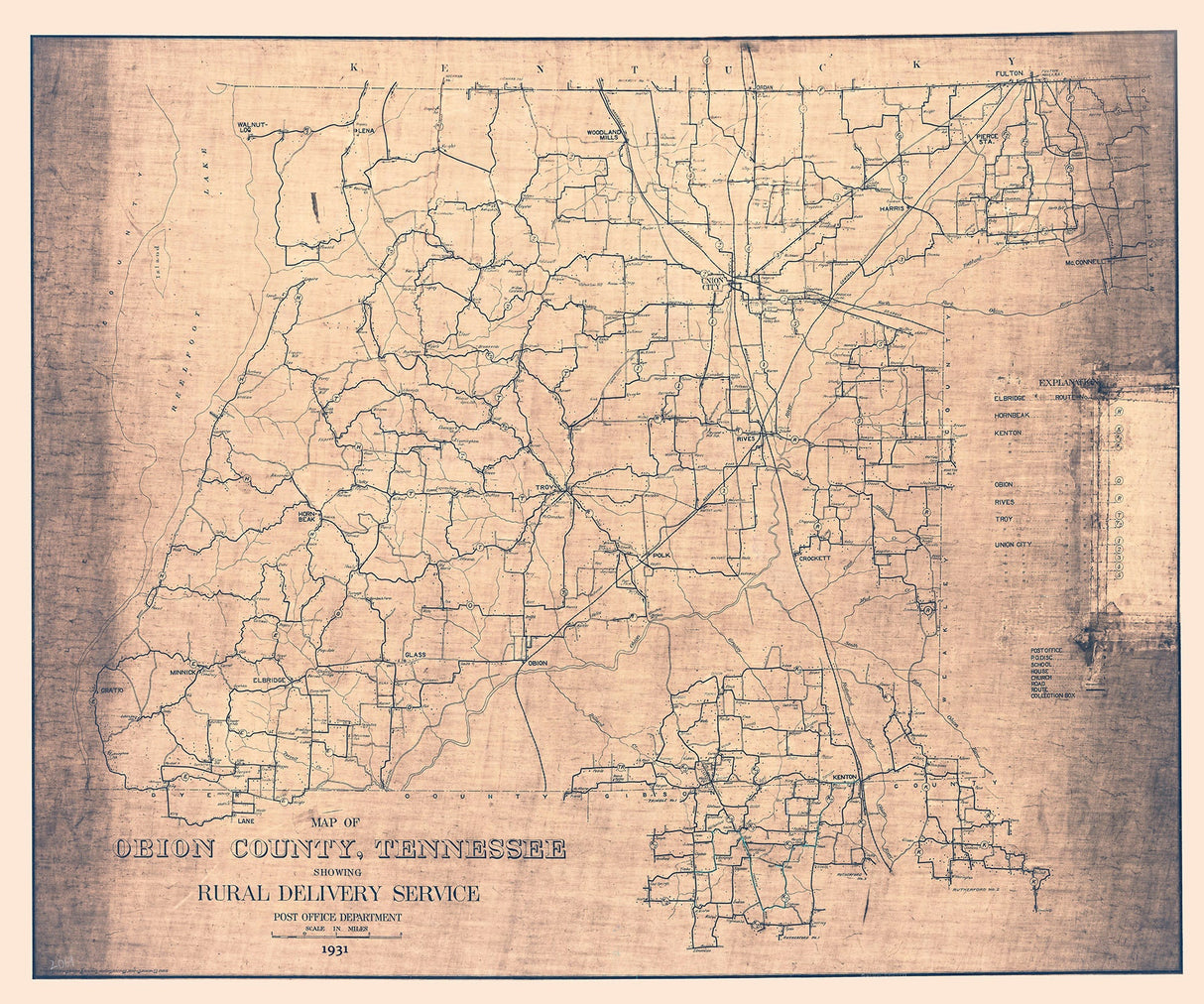 1931 Map of Obion County Tennessee