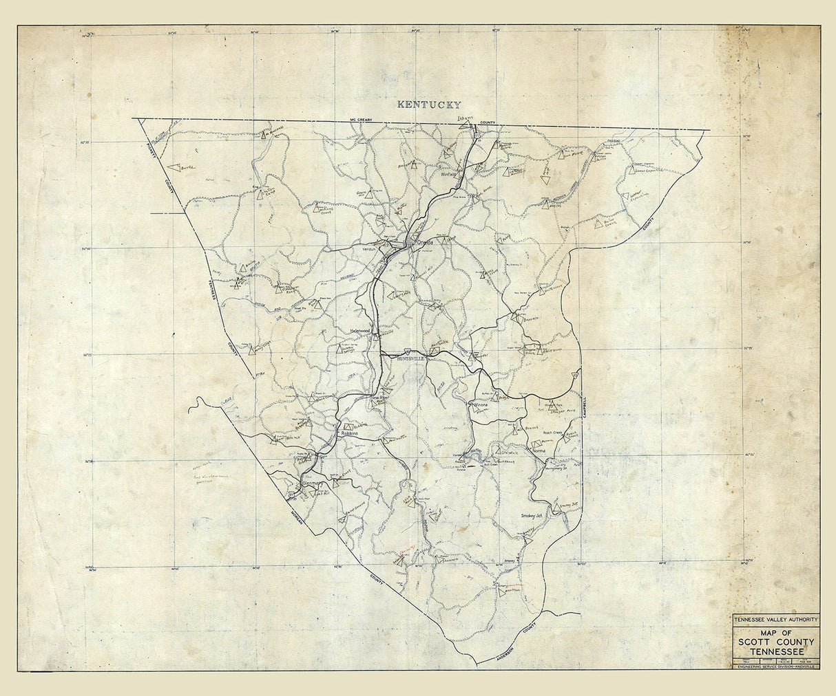 1935 Map of Scott County Tennessee