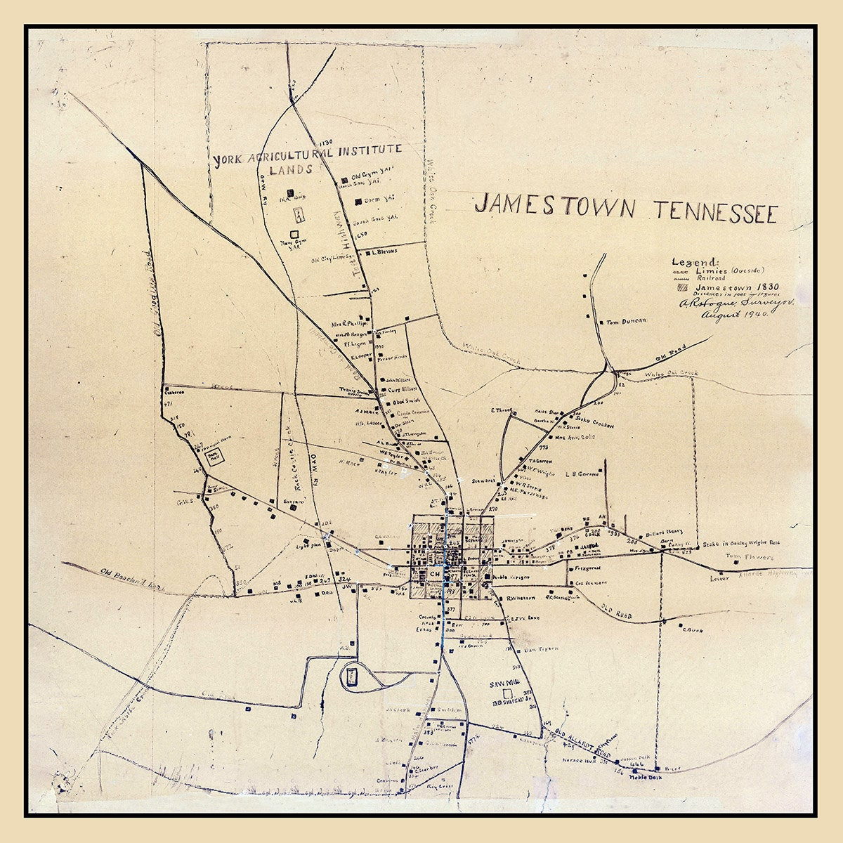 1940 Map of Jamestown Tennessee