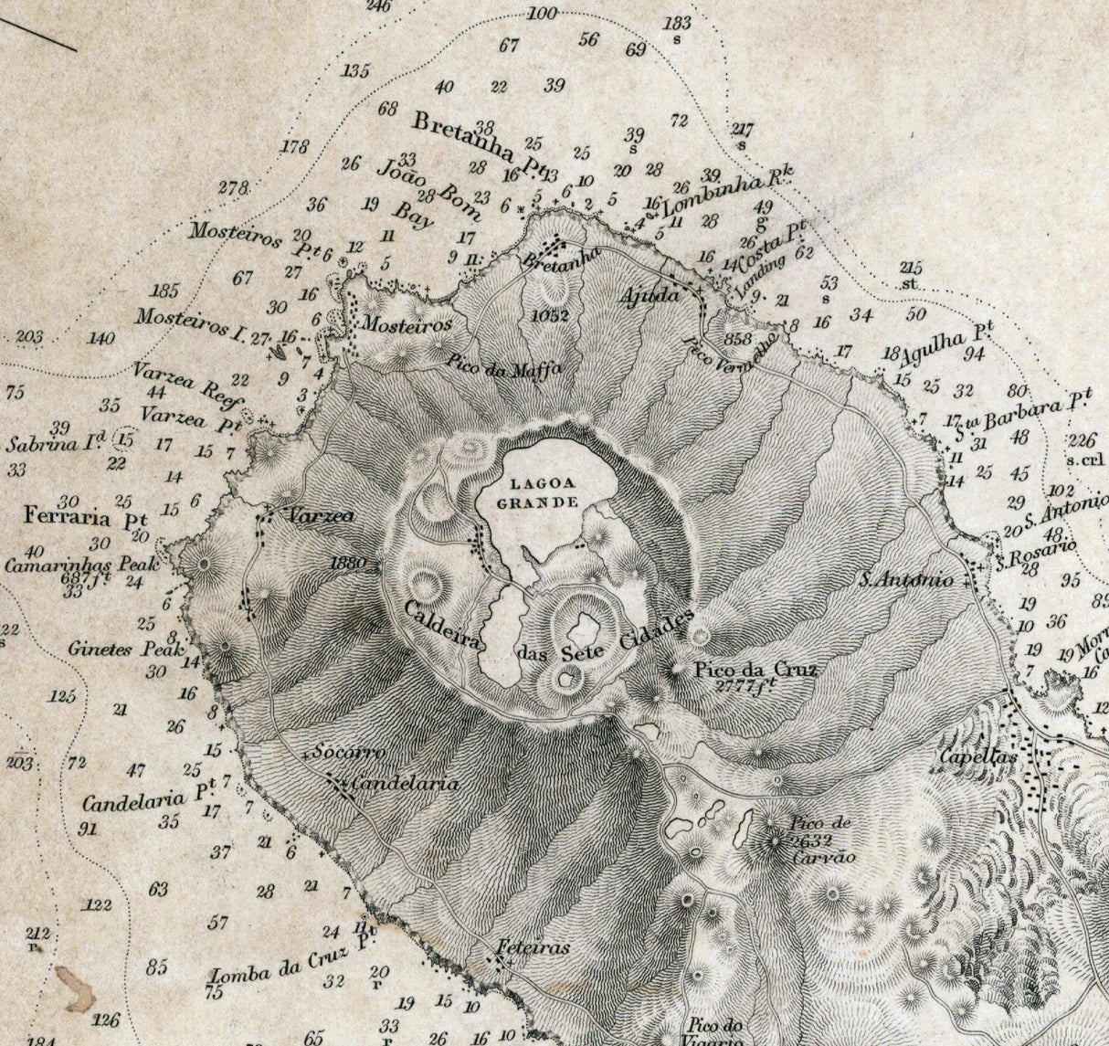 1844 Map of The Azores San Miguel Island