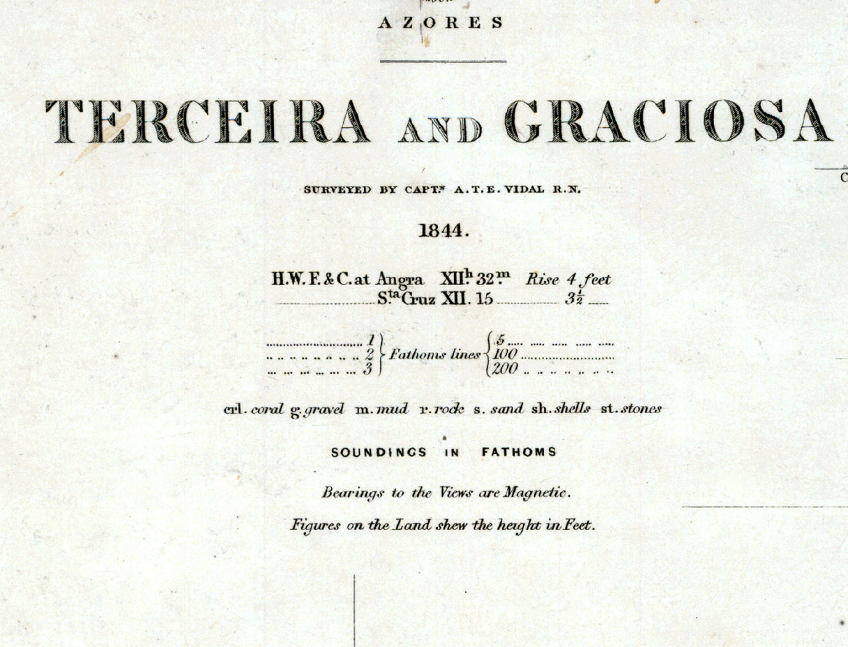 1844 Map of The Azores Terceira and Graciosa Islands