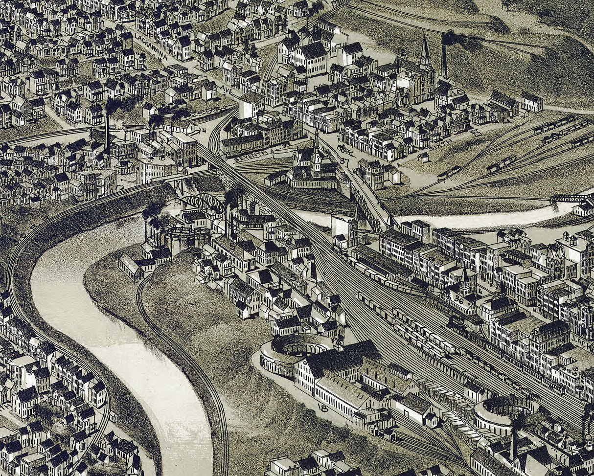 1890 Panoramic Map of Scranton Pennsylvania