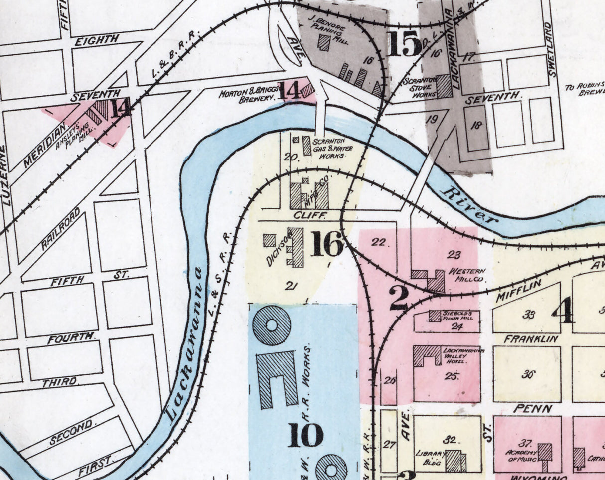 1884 Town Map of Scranton Pennsylvania