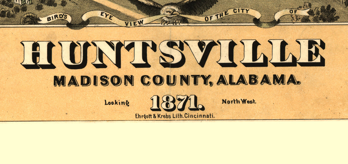 1871 Panoramic Map of Huntsville Madison County Alabama