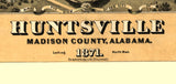 1871 Panoramic Map of Huntsville Madison County Alabama