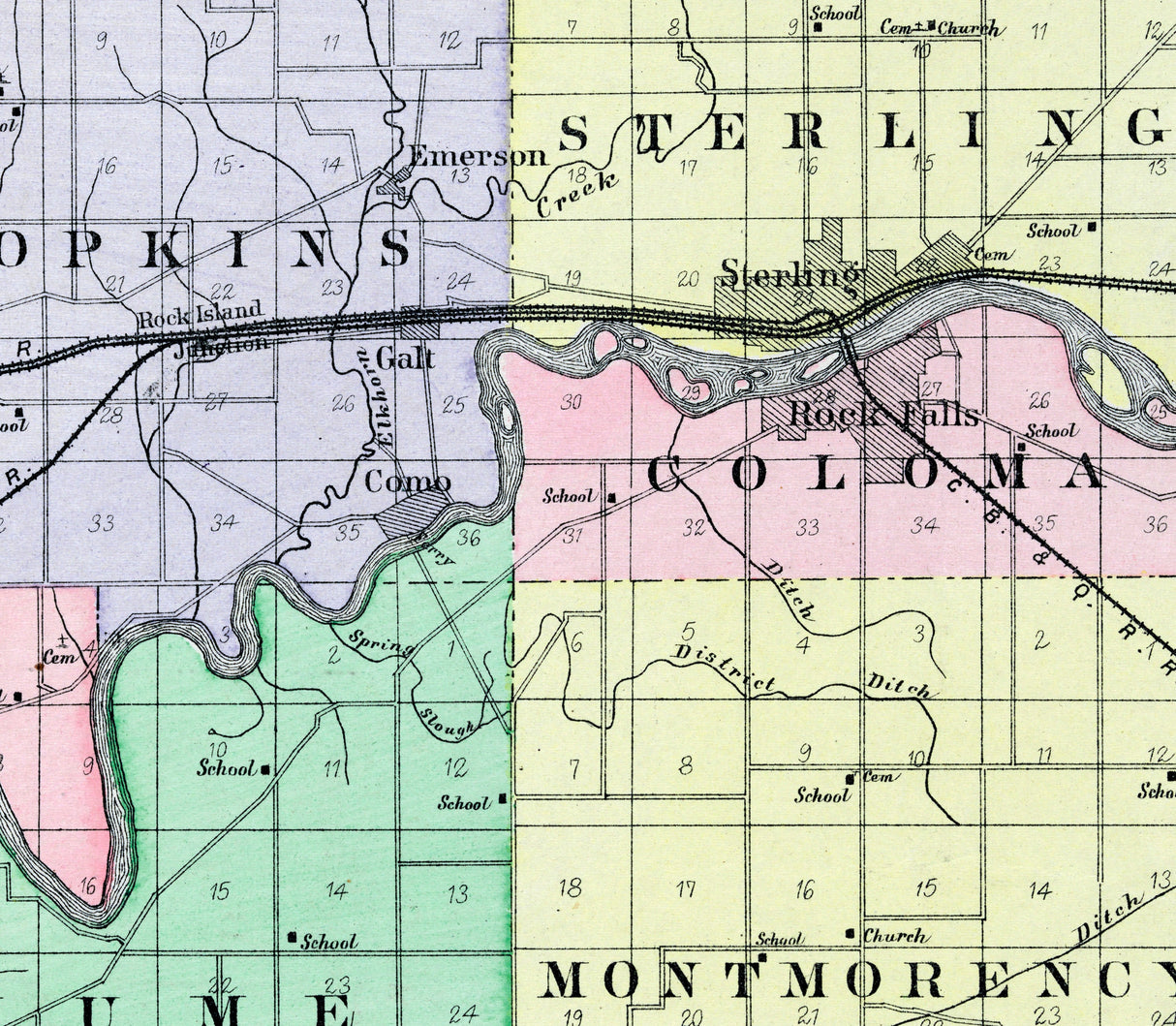 1893 Map of Whiteside County Illinois