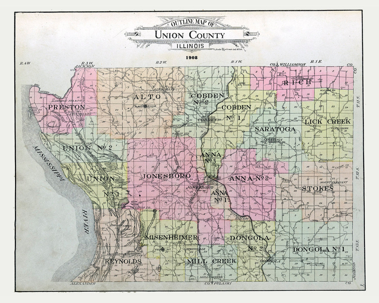 1908 Map of Union County Illinois