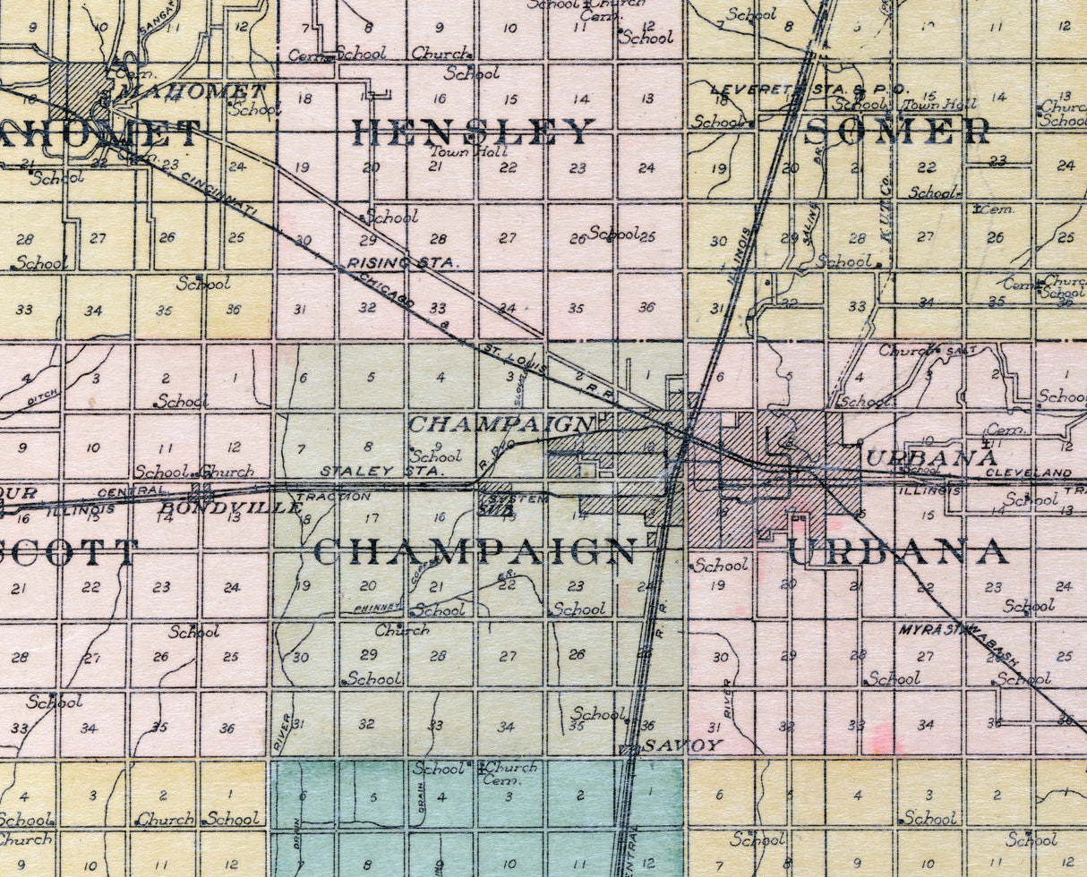 1913 Map of Champaign County Illinois