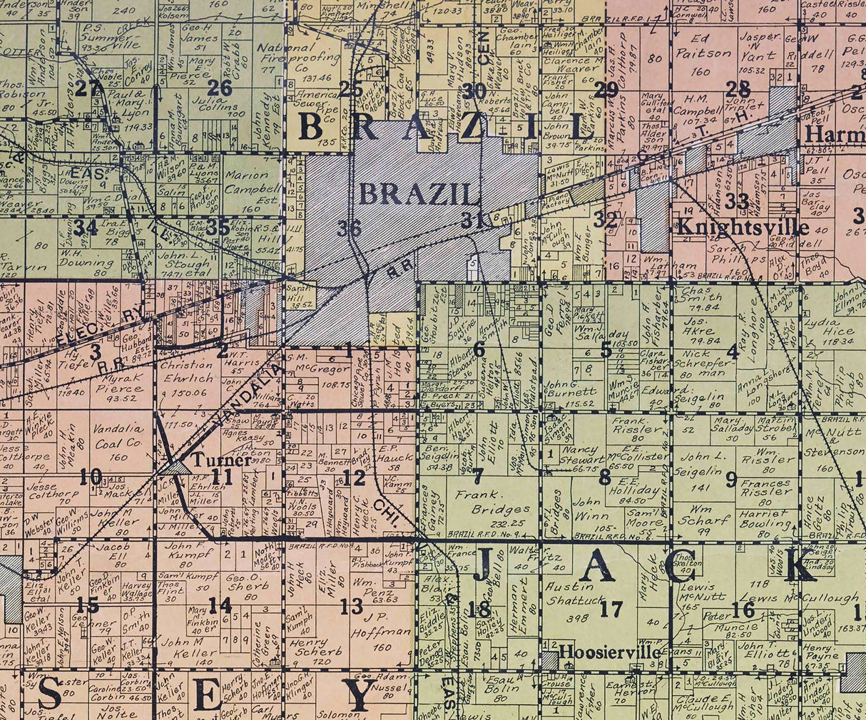 1915 Farm Line Map of Clay County Indiana