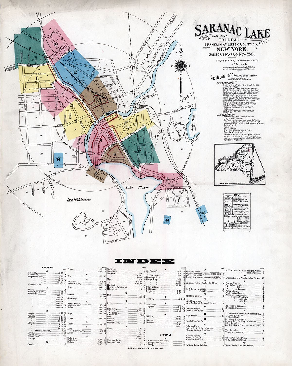 1924 Map of Saranac Lake New York