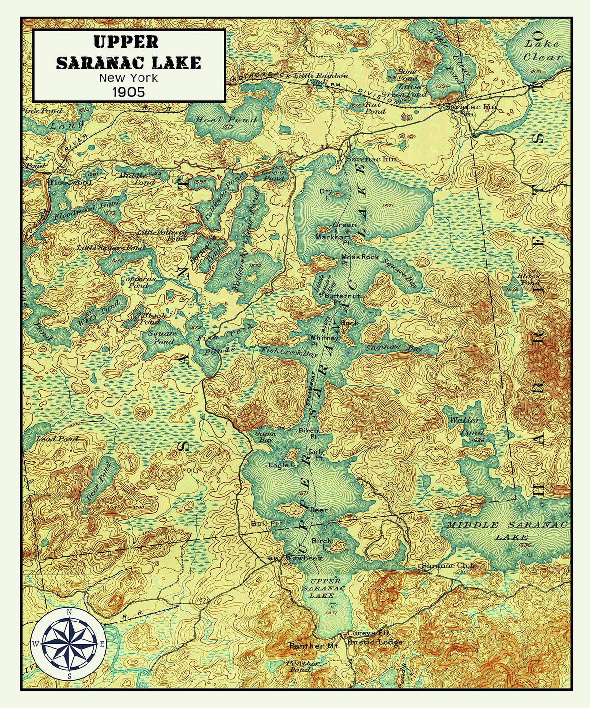 1905 Map of Upper Saranac Lake New York