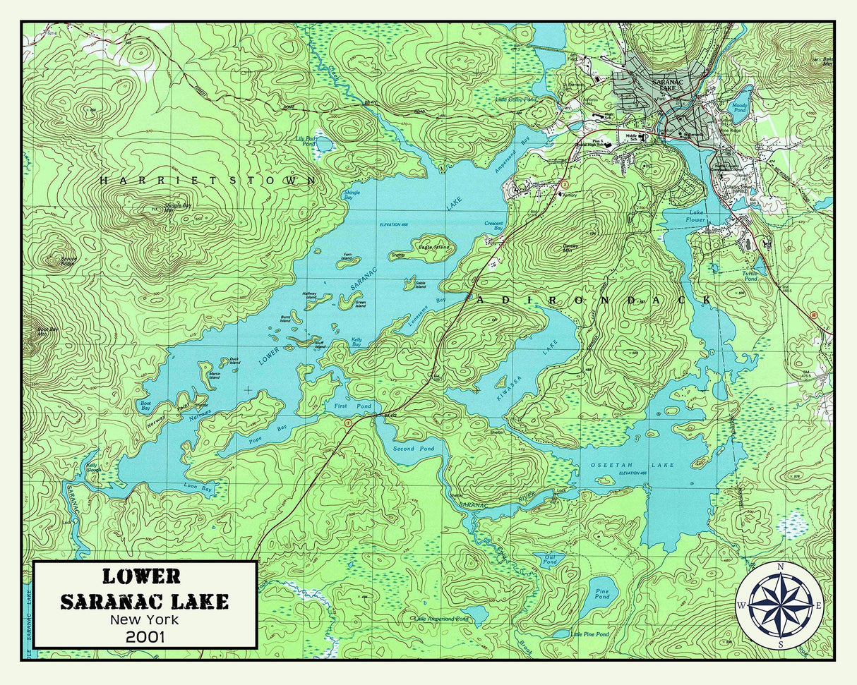 2001 Map of Lower Saranac Lake New York