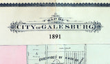1891 Map of Galesburg Knox County Illinois