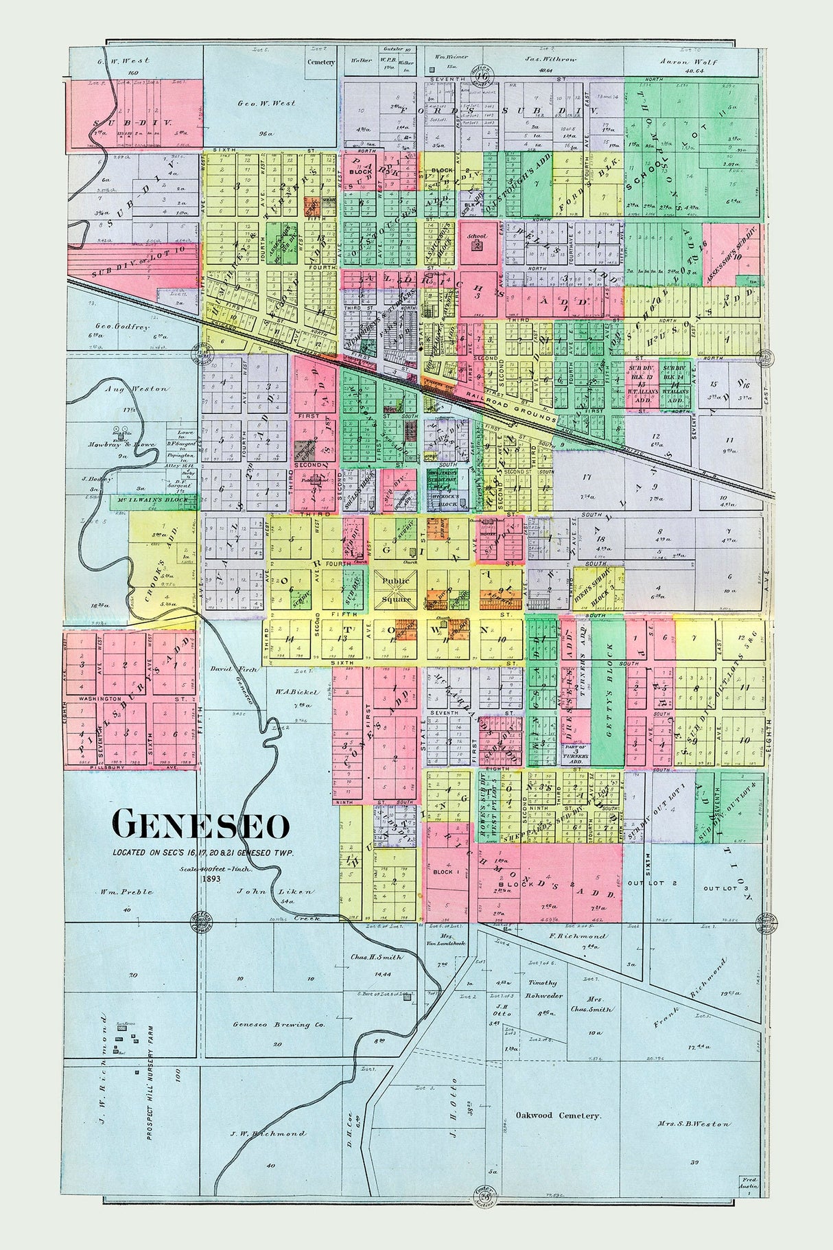 1893 Map of Geneseo Henry County Illinois
