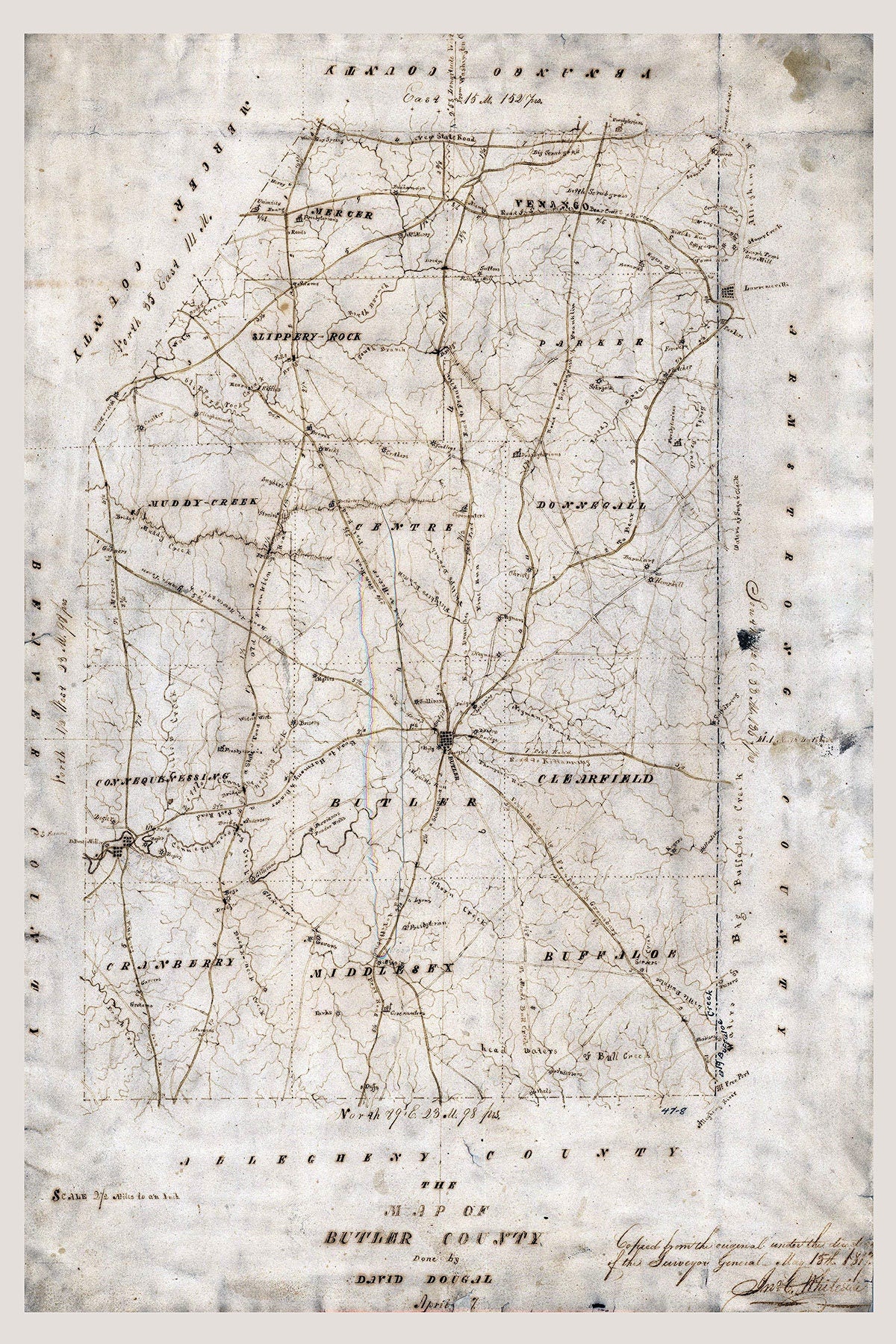 1817 Map of Butler County Pennsylvania