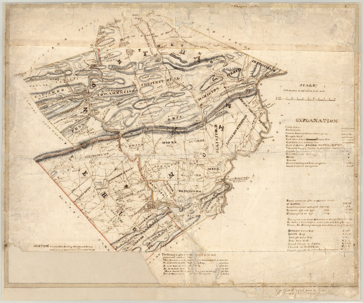 1818 Map of Lehigh and Northampton County Pennsylvania