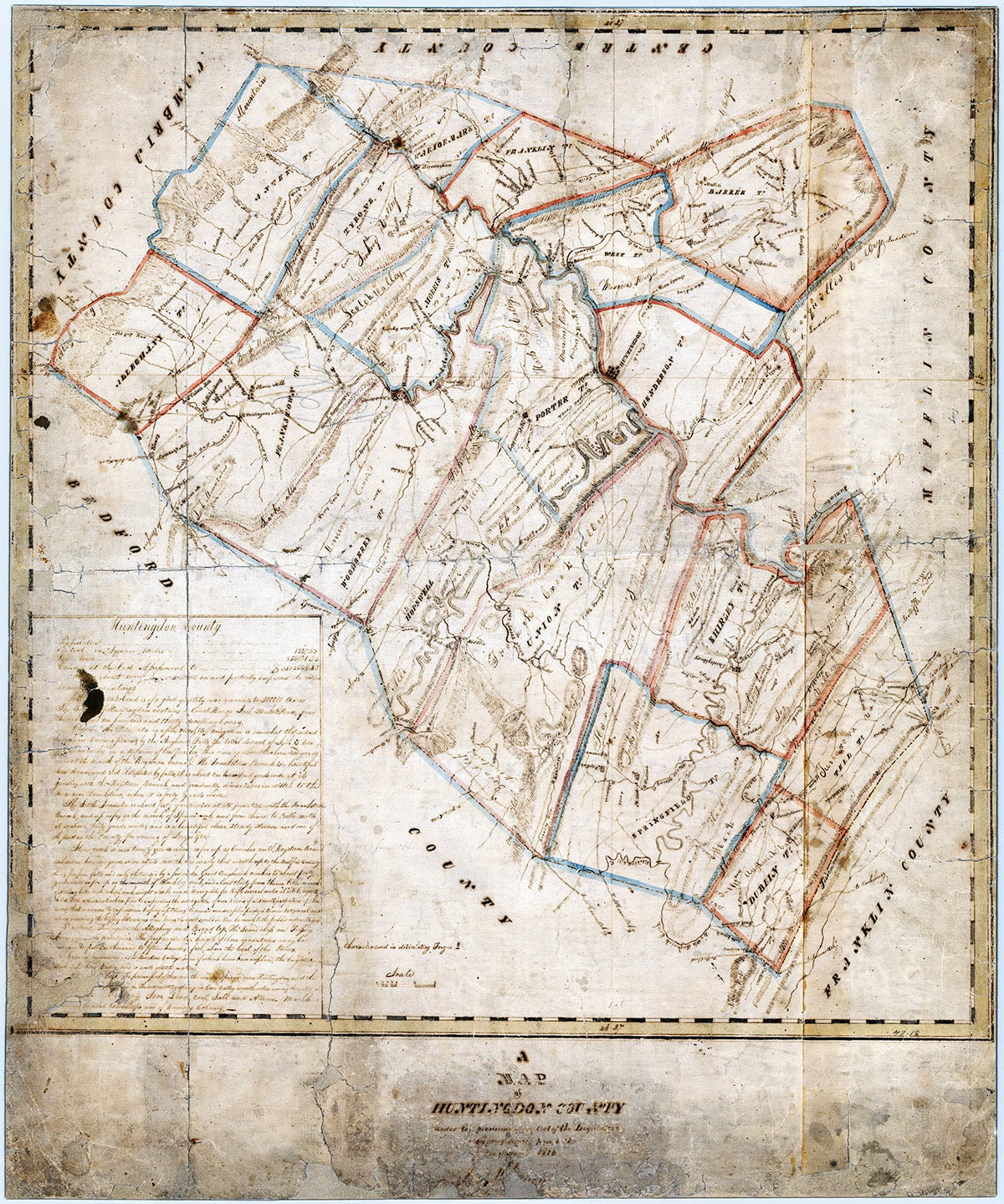 1816 Map of Huntingdon County Pennsylvania