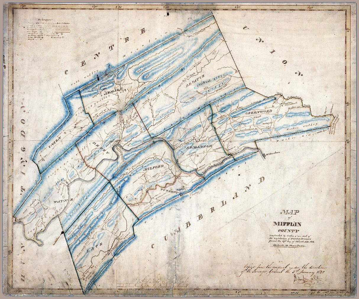 1816 Map of Mifflin County Pennsylvania