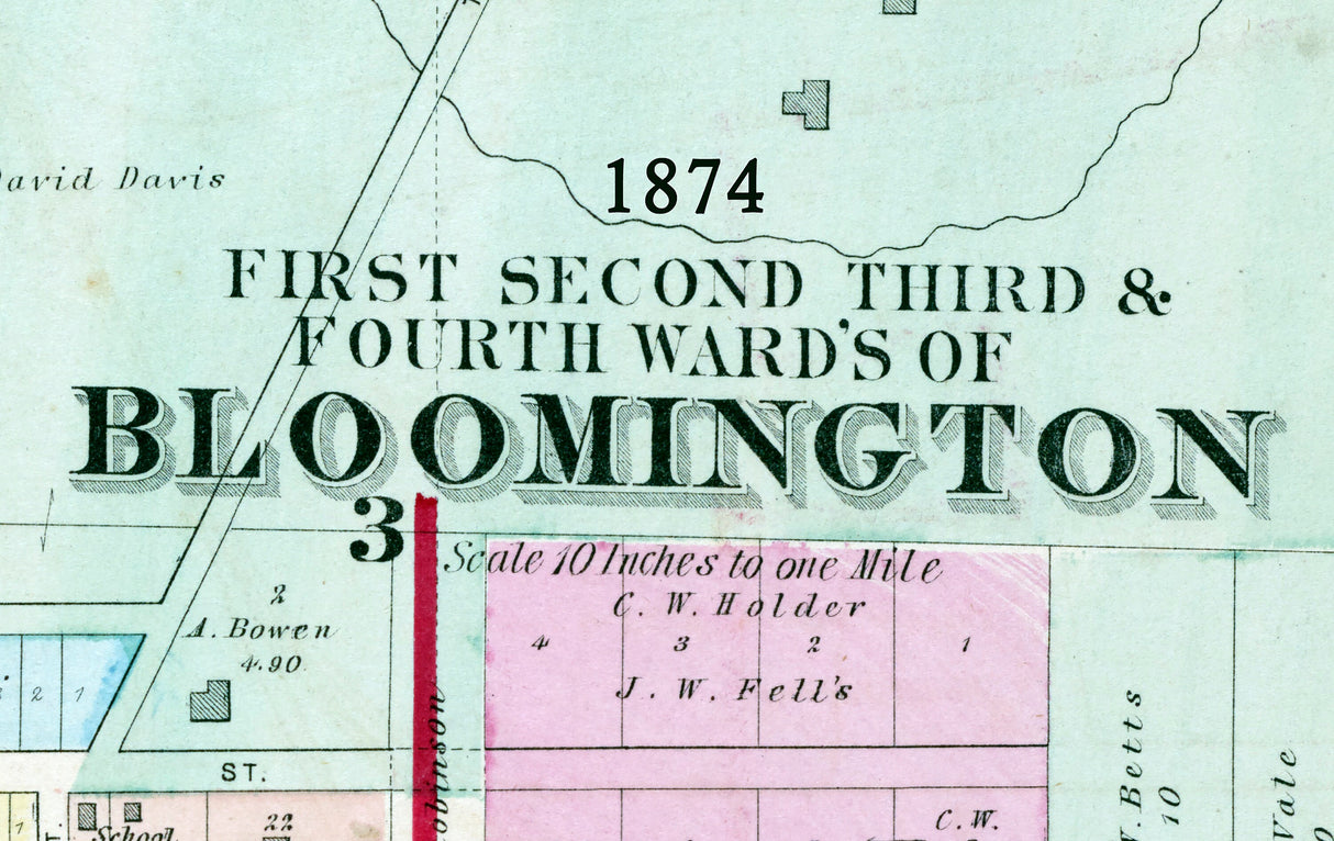 1874 Map of Bloomington McLean County Illinois