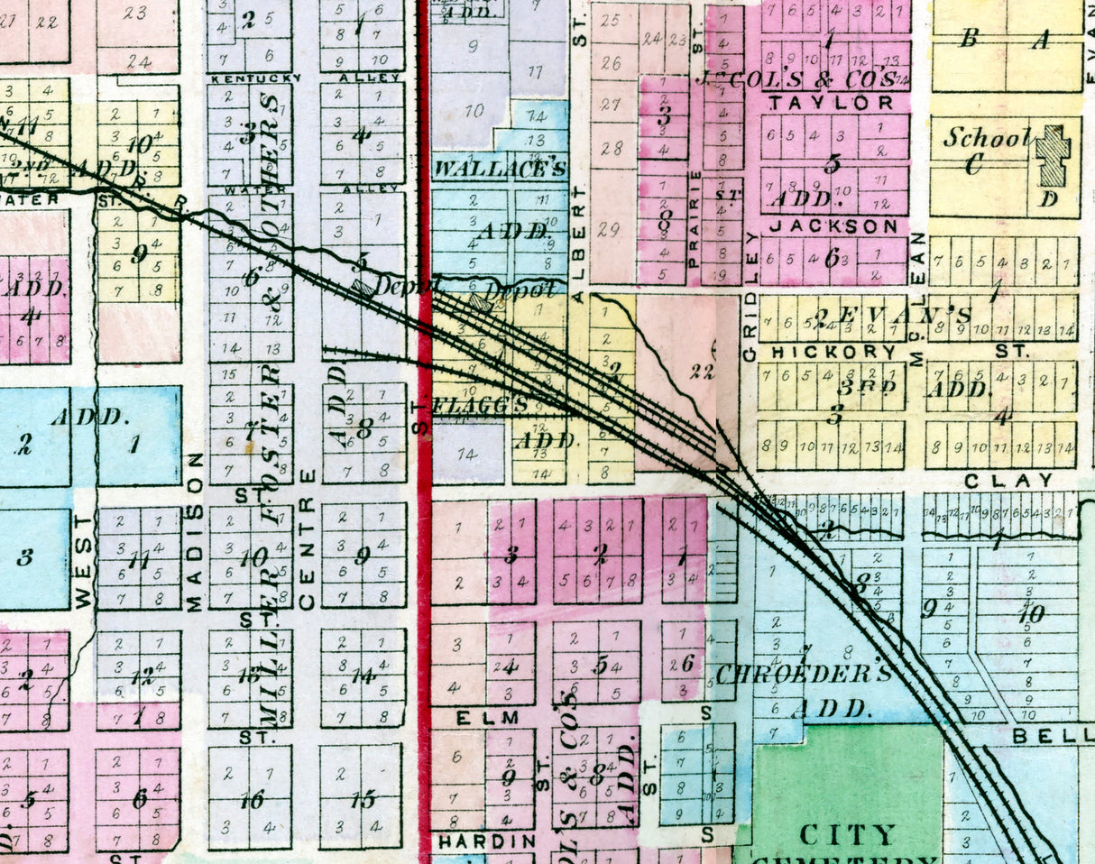 1874 Map of Bloomington McLean County Illinois