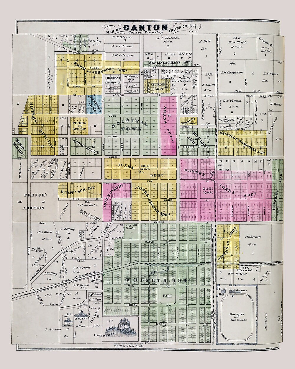 1871 Map of Canton Fulton County Illinois