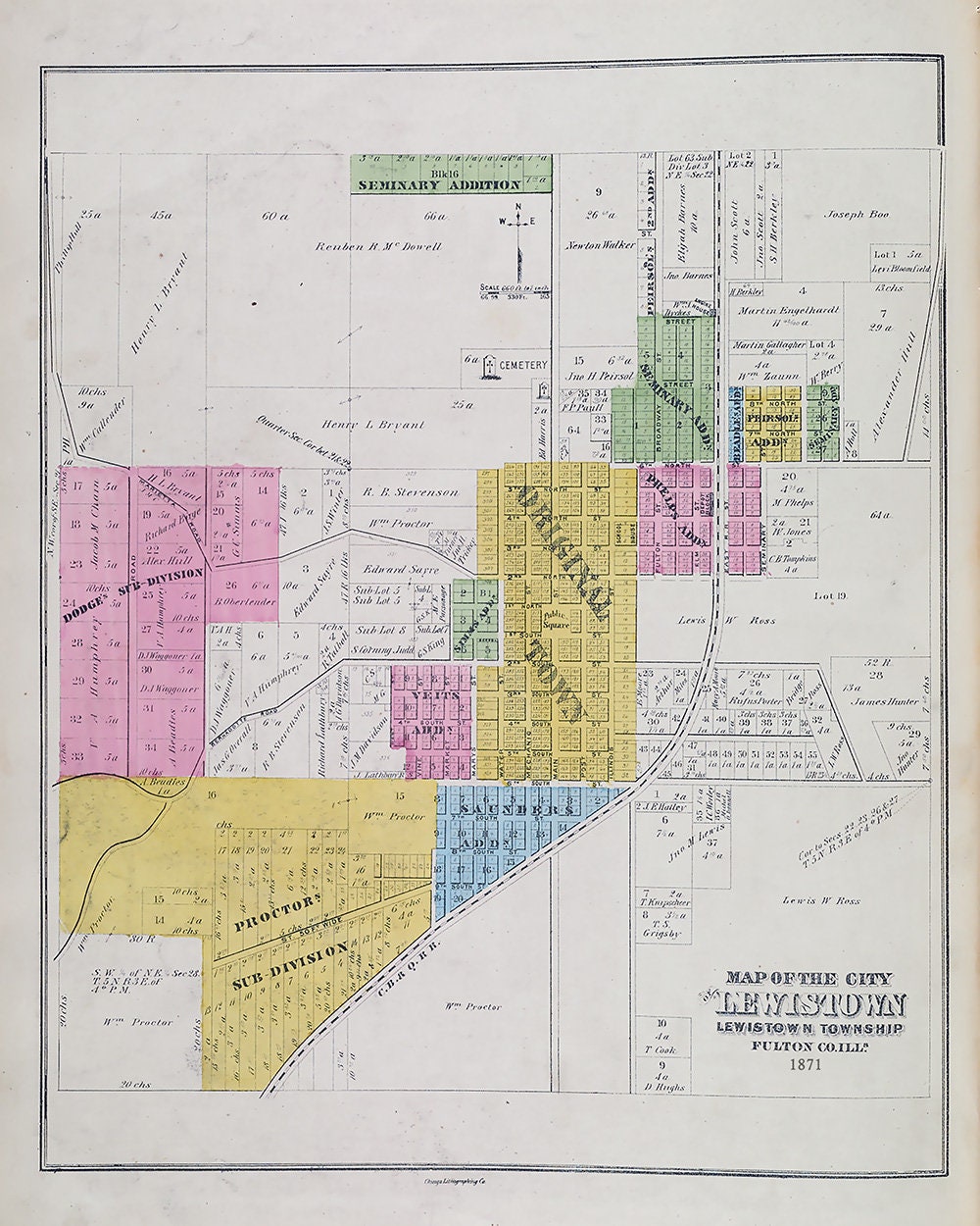 1871 Map of Lewistown Fulton County Illinois