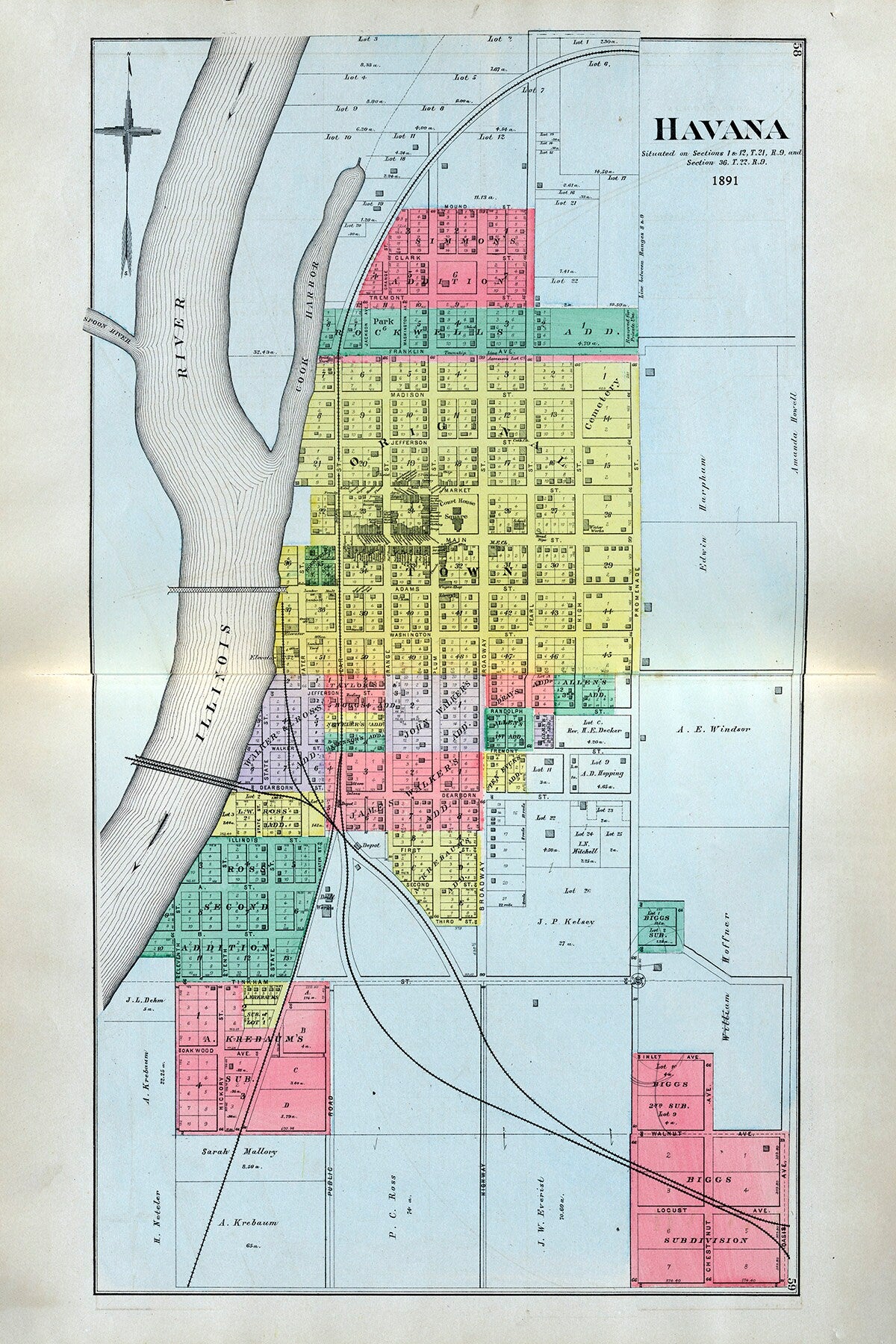 1891 Map of Havana Mason County Illinois