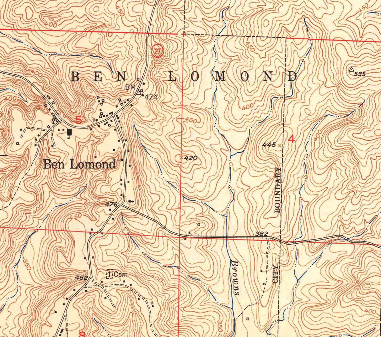 1951 Topo Map of Ben Lomond Arkansas Paraloma Brownstown