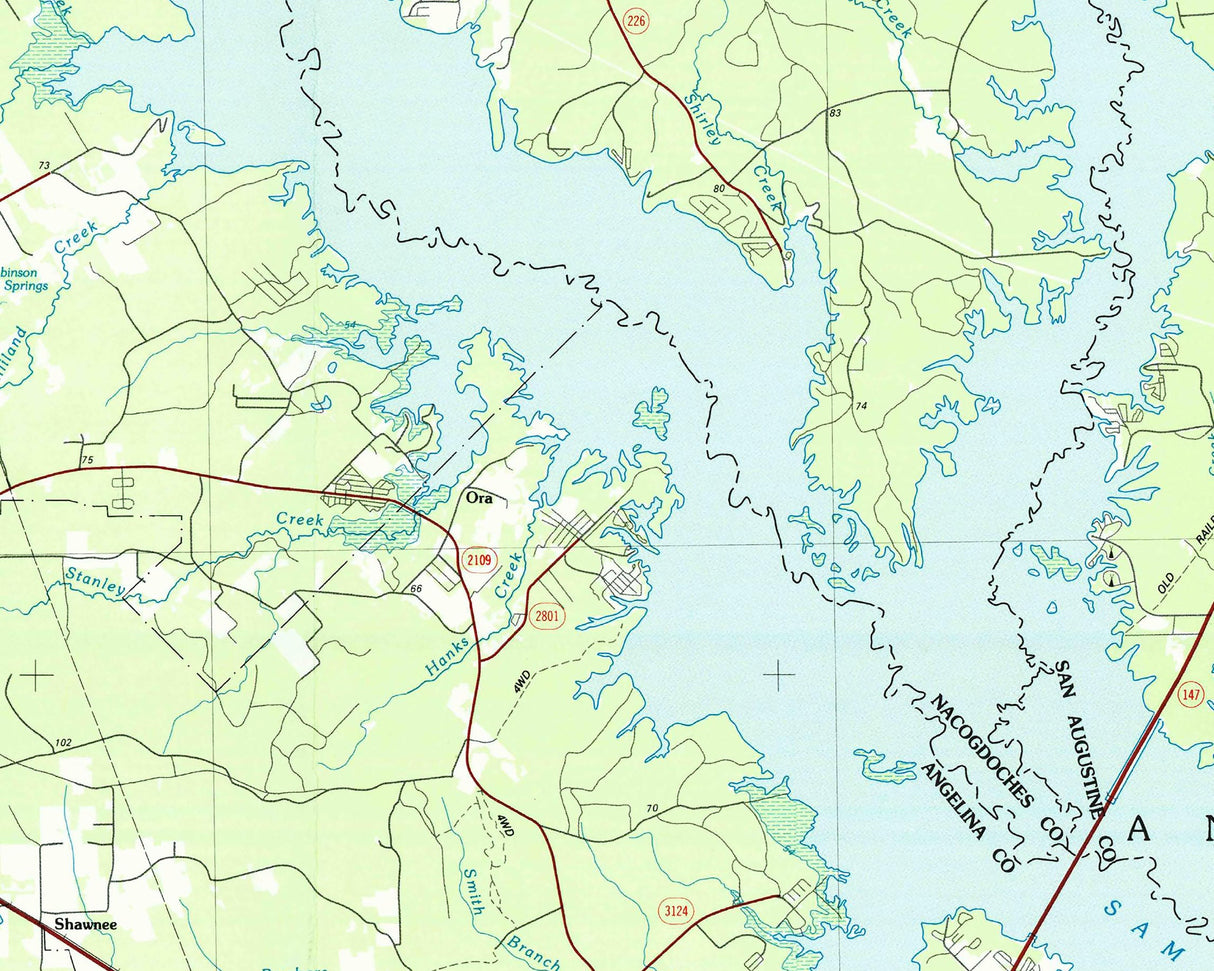 1986 Map of Sam Rayburn Reservoir Texas